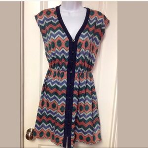 Hello Miss Zig Zag Button Front Casual Dress
